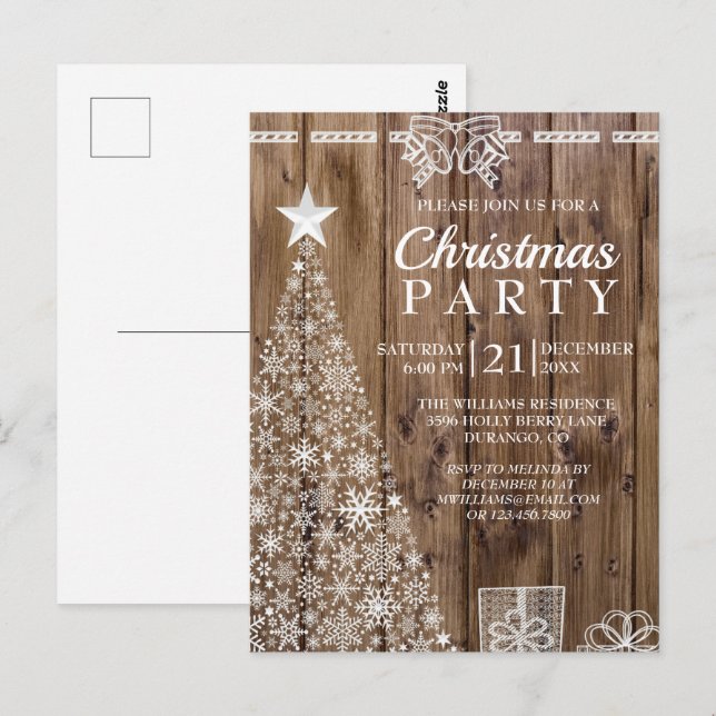 Invitation de fête de Noël en bois rustique (Devant / Derrière)