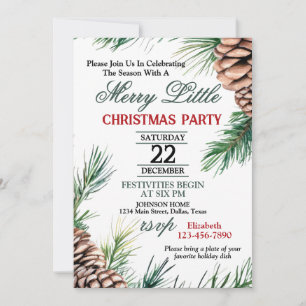 Invitation de fête de Noël Evergreen et Pinecone