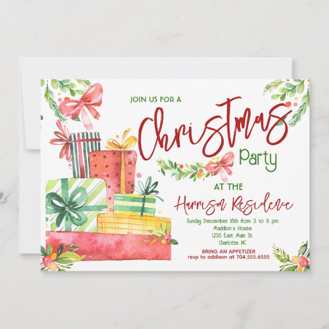 Invitation de fête de Noël, invitation de fête de  (Devant)