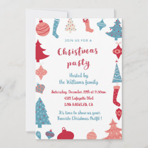 Invitation de fête de Noël Mignonne Rose et Bleu