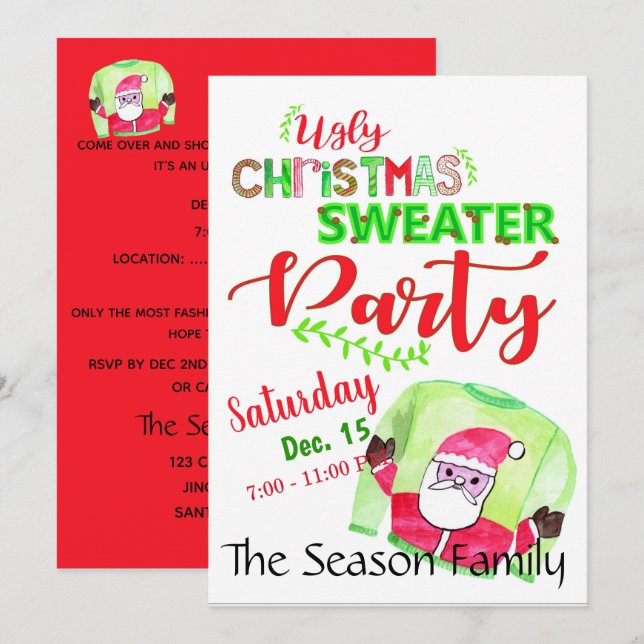Invitation de fête de Noël moche (Devant / Derrière)