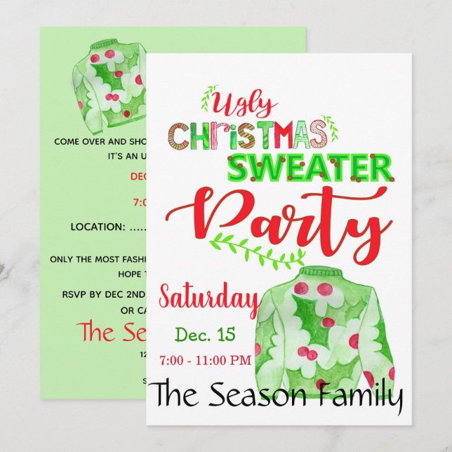 Invitation de fête de Noël moche (Devant / Derrière)