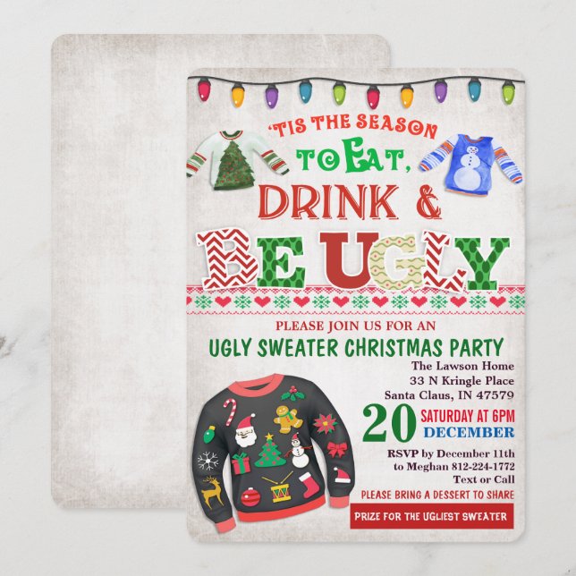 Invitation de fête de Noël moche (Devant / Derrière)
