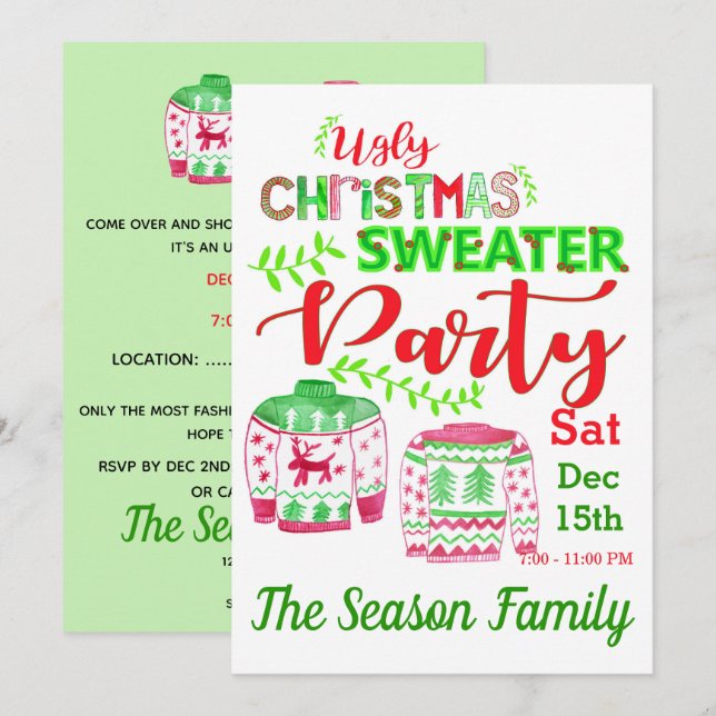 Invitation de fête de Noël moche (Devant / Derrière)