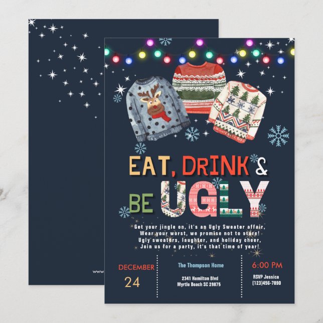 Invitation de fête de Noël moche (Devant / Derrière)