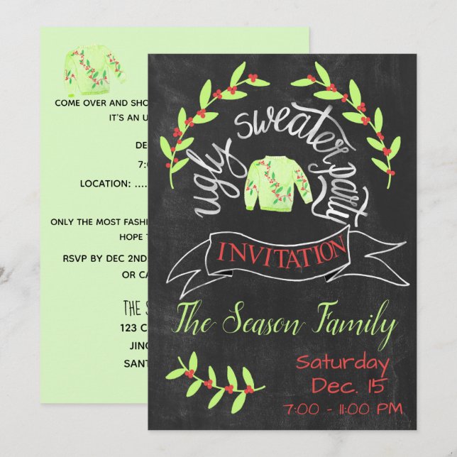 Invitation de fête de Noël moche (Devant / Derrière)
