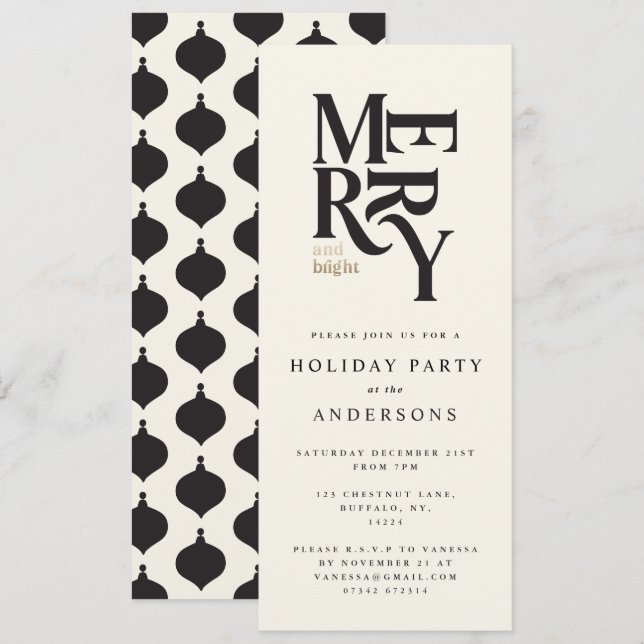 Invitation de fête de Noël noir & or (Devant / Derrière)
