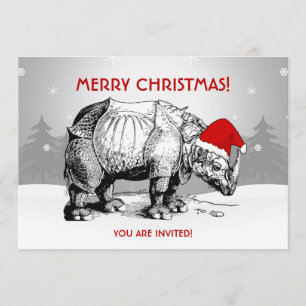 Invitation de fête de Noël Rhino Santa Hat Funny