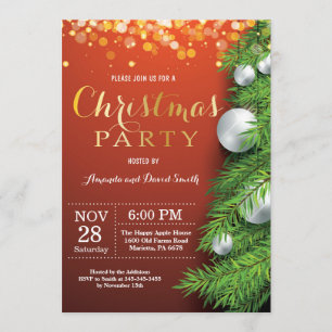 Invitation de fête de Noël Rouge et or