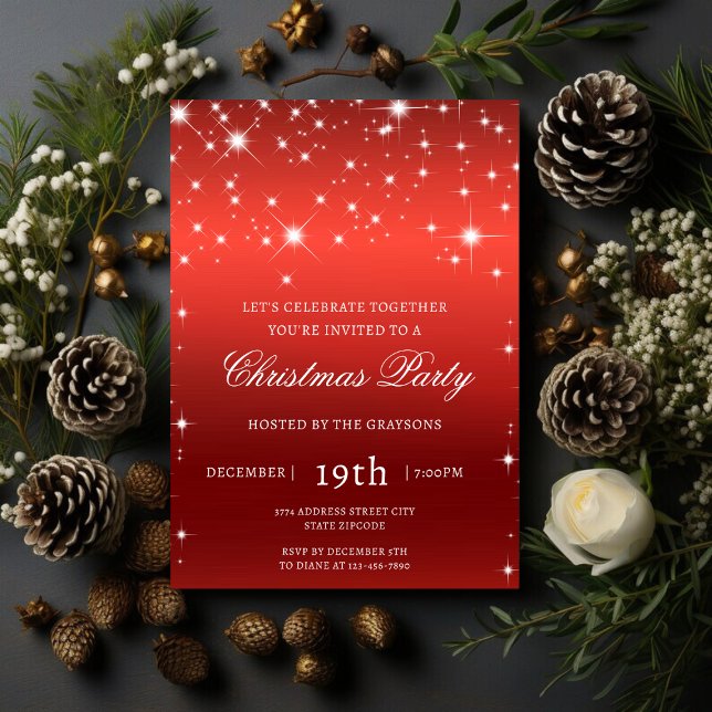 Invitation de fête de Noël rouge luxueuse (Créateur téléchargé)