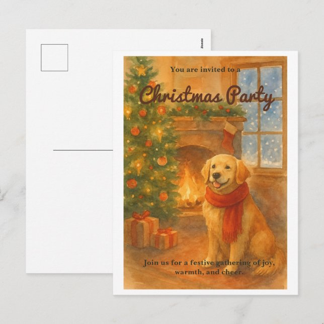 Invitation de fête de Noël ・ Scène de chien confor (Devant / Derrière)