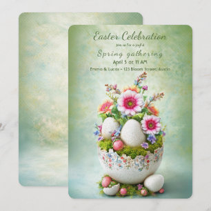Invitation de fête de Pâques Œufs Floraux Printemp