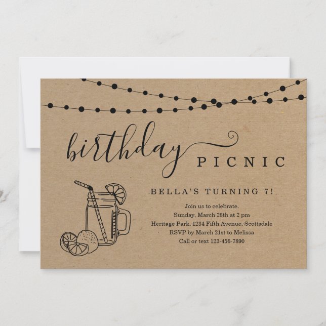 Invitation de fête de pique-nique d'anniversaire (Devant)