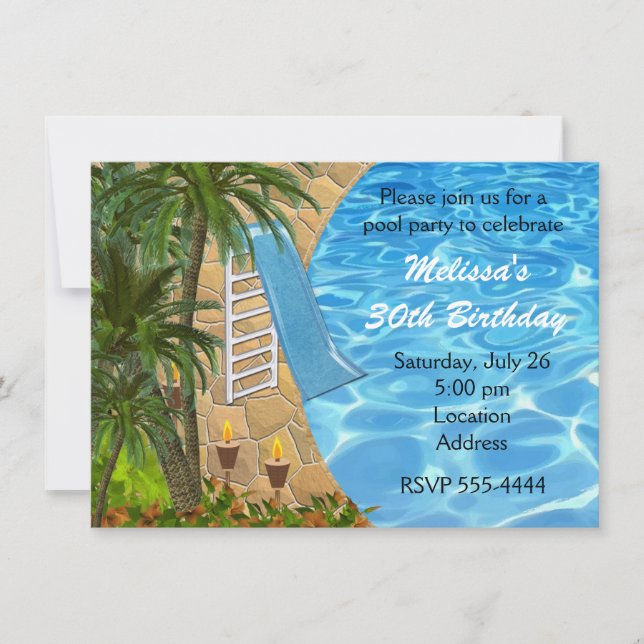 Invitation de fête de piscine d'été BBQ tropical (Devant)