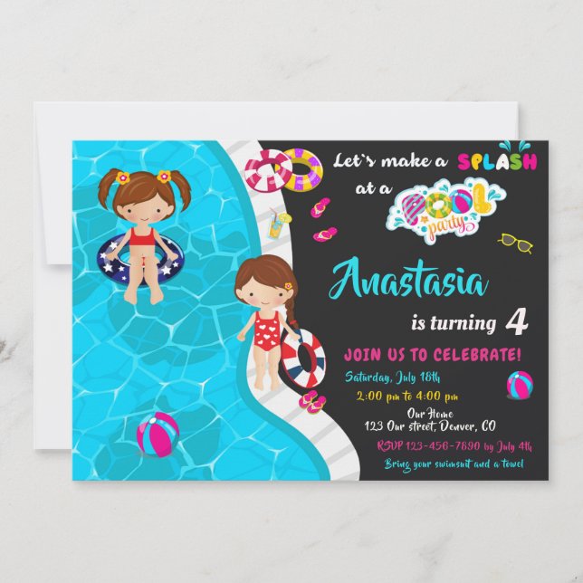 Invitation de fête de piscine invitation de piscin (Devant)