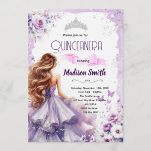 Invitation de fête de Quinceanera violette