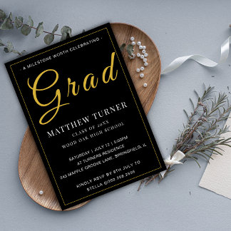 Invitation de fête de remise de diplôme en or noir