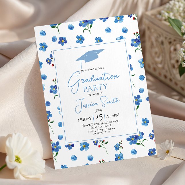 Invitation de fête de remise des diplômes Bleu For (Créateur téléchargé)
