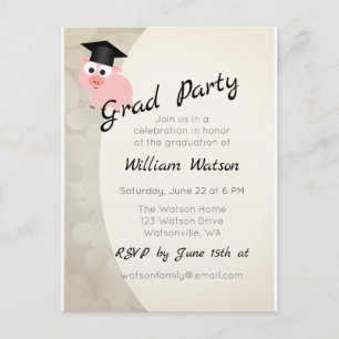Invitation de fête de remise des diplômes de porc