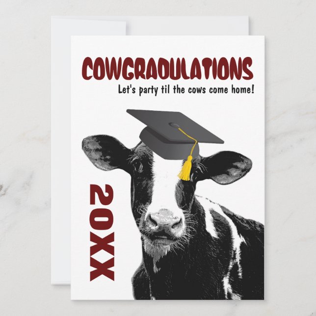Invitation de fête de remise des diplômes - vache (Devant)