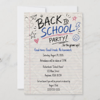 Invitation de fête de rentrée pour adultes sur un