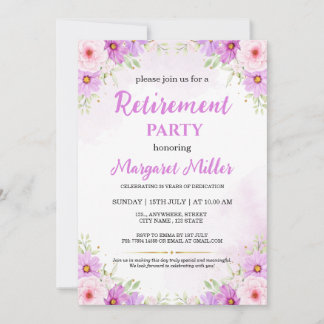 Invitation de fête de retraite à l'aquarelle flora