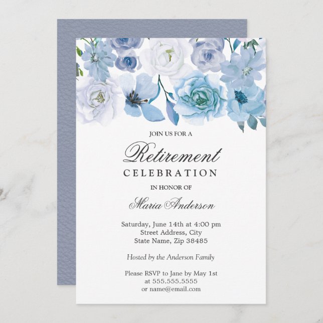 Invitation de fête de retraite Fleurs merveilleuse (Devant / Derrière)