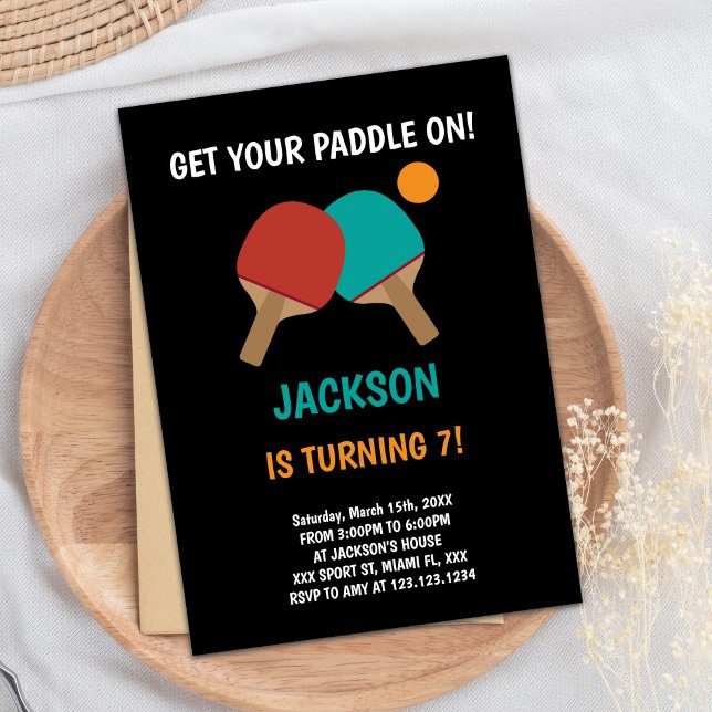 Invitation de fête de tennis de table modifiable p (Black Background Ping pong Birthday Invitations)