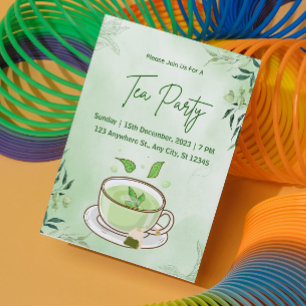 Invitation de fête de thé à l'aquarelle verte
