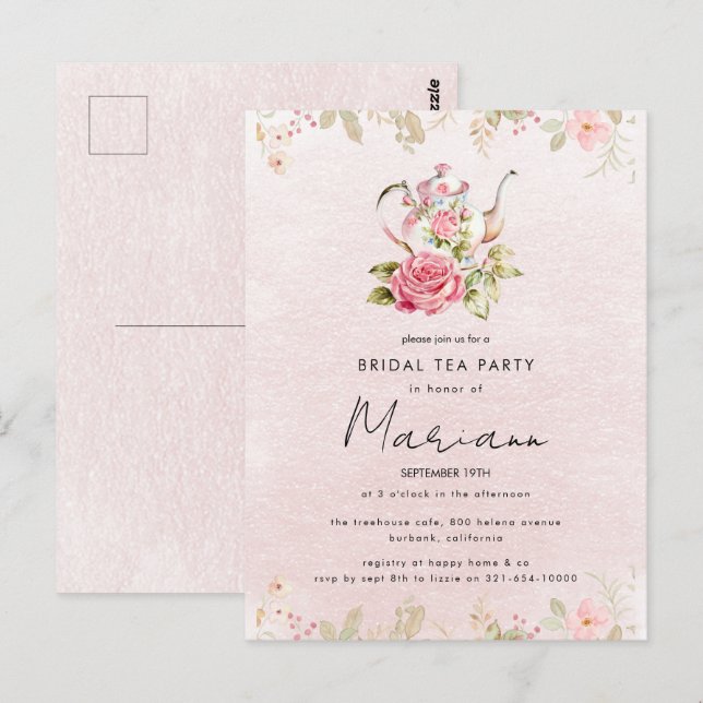 Invitation de fête de thé pour la douche de mariée (Devant / Derrière)