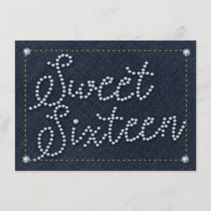 Invitation de fête de type SWEET 16 en denim et di