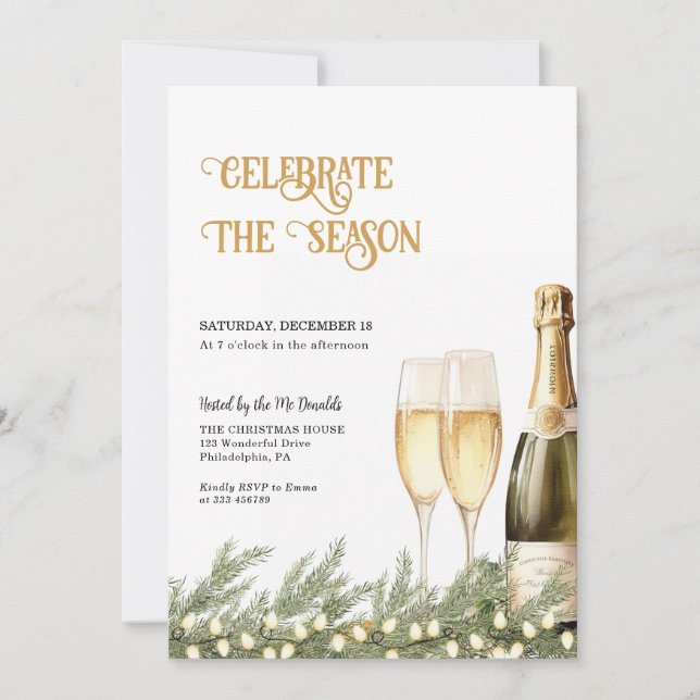 Invitation de fête de vacances Bubbly Champagne (Devant)