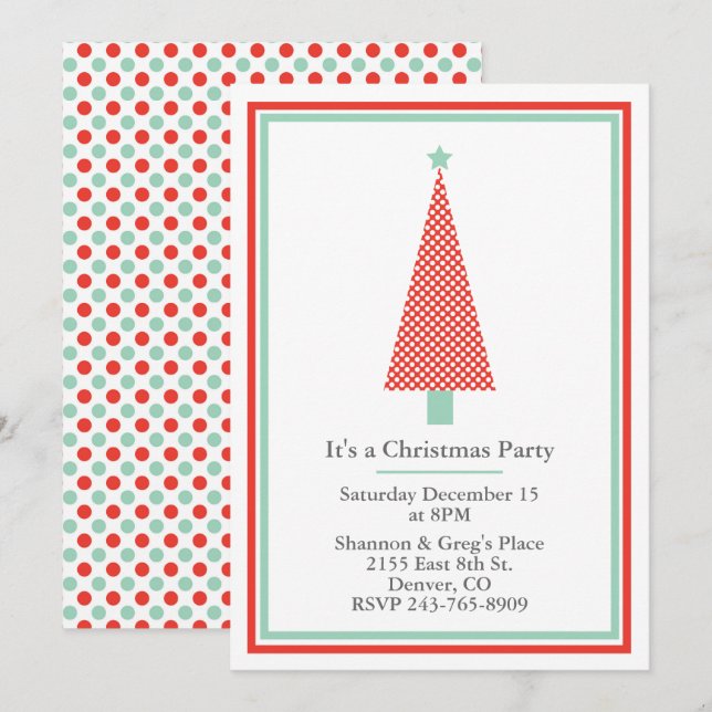 Invitation de fête de vacances d'arbre de Noël de (Devant / Derrière)