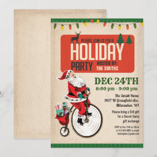 Invitation de fête de vacances Père Noël vintage