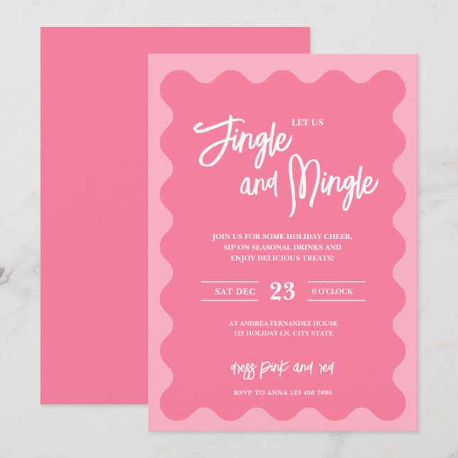 Invitation de fête de vacances Pink Jingle Mingle (Devant / Derrière)