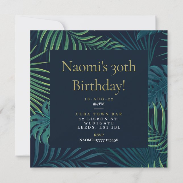 invitation de fête des 18, 30, 40, 50, 60 ans (Devant)