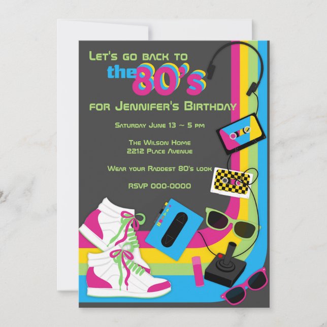 Invitation de fête des années 80 (Devant)