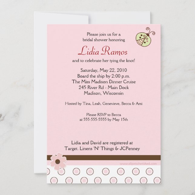 Invitation de Fête des mariées 5 x 7, tendance ros (Devant)