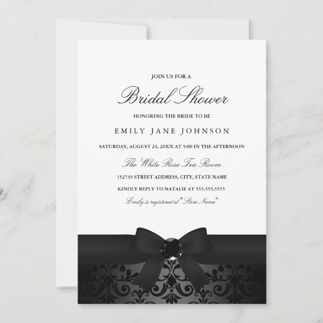 Invitation de Fête des mariées Damask Black & Whit (Devant)