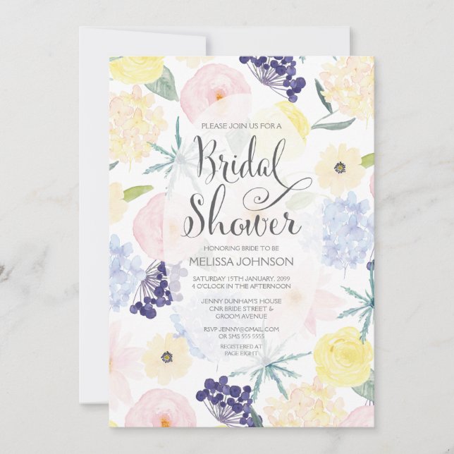 Invitation de Fête des mariées d'aquarelle florale (Devant)