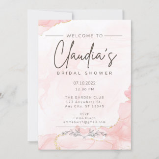 Invitation de Fête des mariées d'aquarelle or rose