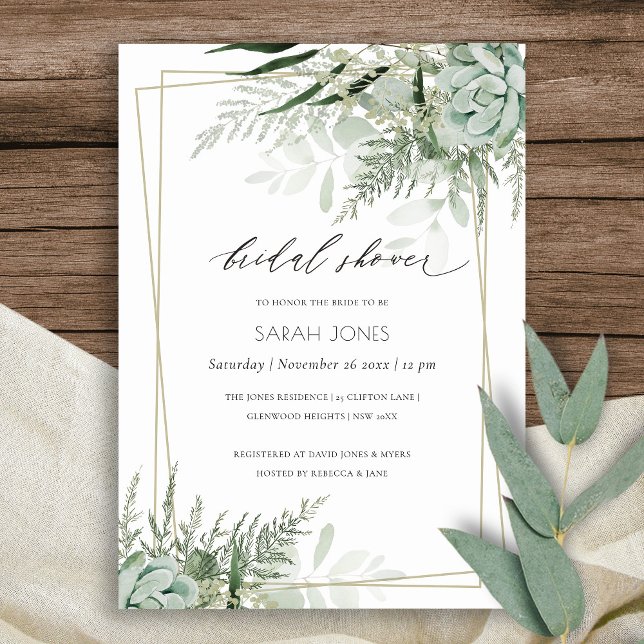 Invitation de Fête des mariées de cadre succulent  (Créateur téléchargé)
