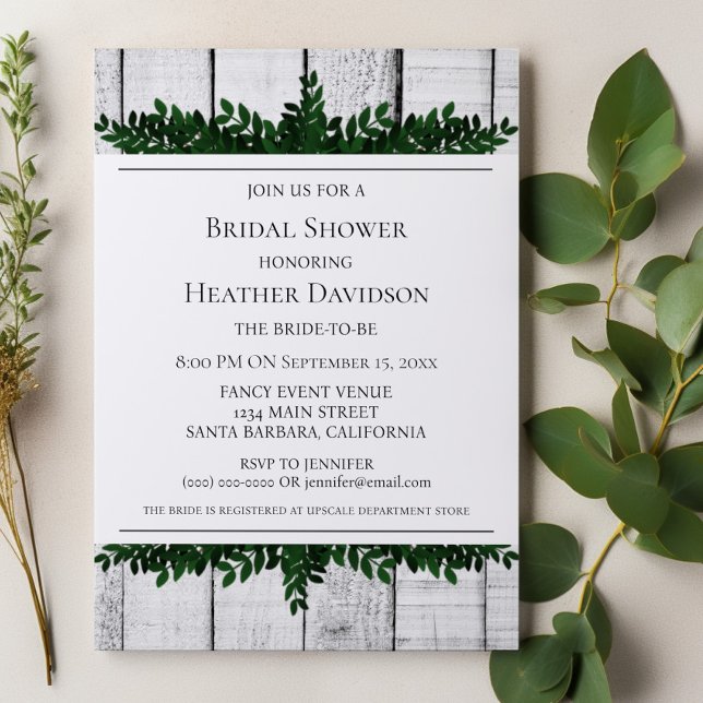 Invitation de Fête des mariées de feuillage rustiq (White Rustic Foliage Bridal Shower Invite)