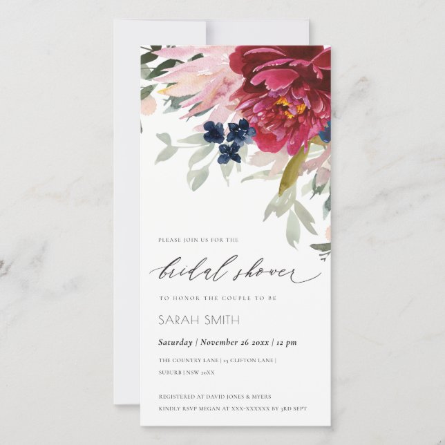 Invitation de Fête des mariées florale Burgundy Ro (Devant)