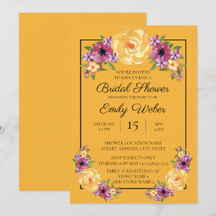 Invitation de Fête des mariées florale jaune mouta