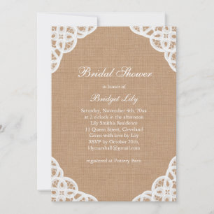 Invitation de Fête des mariées Rustic Lace & Mediu