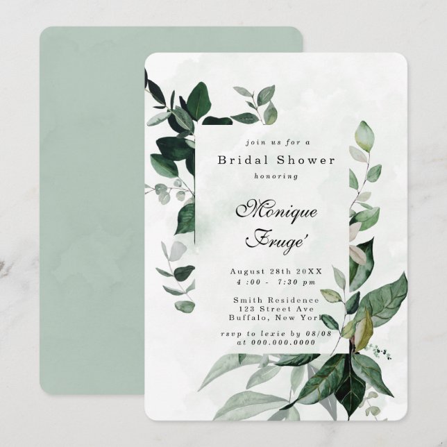 Invitation de Fête des mariées rustique Eucalyptus (Devant / Derrière)