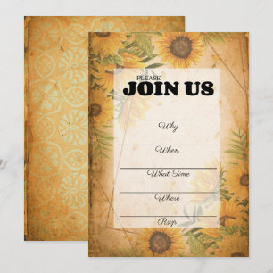 Invitation de fête d'été au tournesol vintage