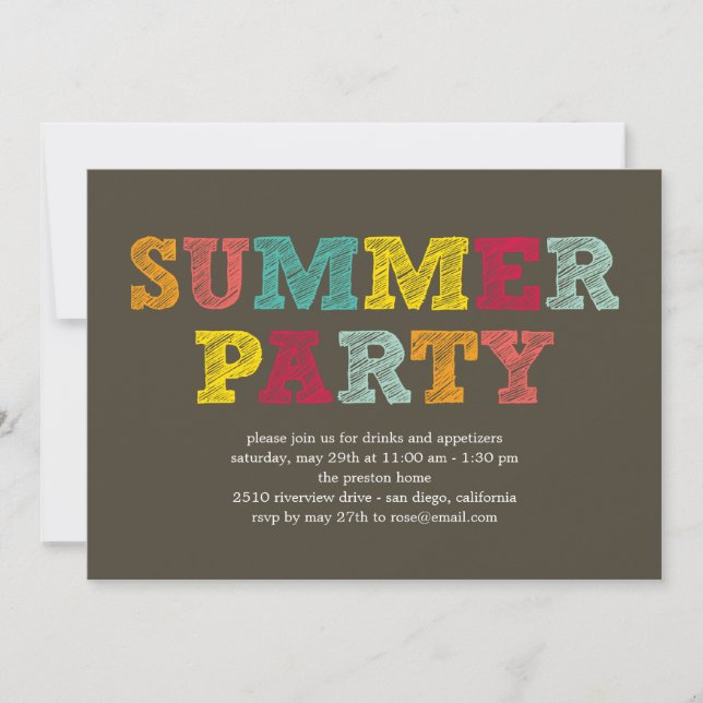 Invitation de fête d'été colorée (Devant)