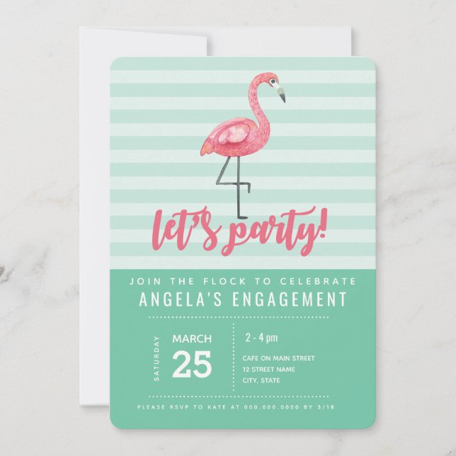 Invitation de fête d'été Flamant rose rose (Devant)